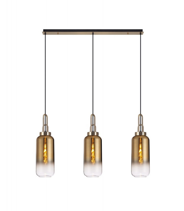 Linear 3 Light Pendant E27 With 16cm Cylinder Glass Brass Gold Clear Brass Gold Matt Black-1