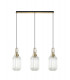Linear 3 Light Pendant E27 With 20cm Tubular Ribbed Glass Clear Brass Gold Matt Black-1