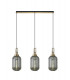 Linear 3 Light Pendant E27 With 20cm Tubular Ribbed Glass Smoked Brass Gold Matt Black-1