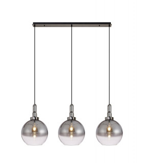 Linear 3 Light Pendant E27 With 30cm Globe Glass Smoked Clear Black Chrome Matt Black-1
