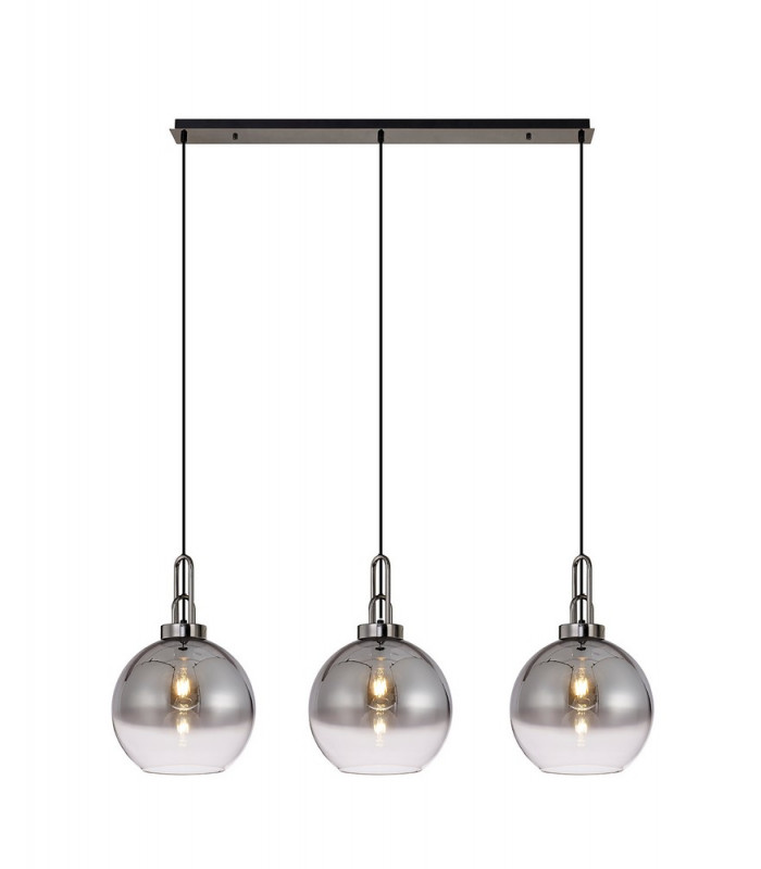 Linear 3 Light Pendant E27 With 30cm Globe Glass Smoked Clear Black Chrome Matt Black-1
