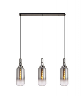Linear 3 Light Pendant E27 With 16cm Cylinder Glass Smoked Clear Black Chrome Matt Black-1