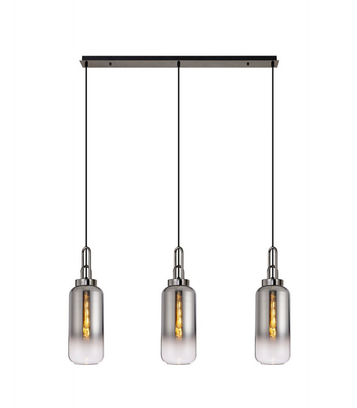 Linear 3 Light Pendant E27 With 16cm Cylinder Glass Smoked Clear Black Chrome Matt Black-1