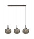 Linear 3 Light Pendant E27 Black Chrome Matt Black With 30cm Round Ribbed Smoked Glass-1