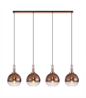 Linear 4 Light Pendant E27 With 30cm Globe Glass Copper Clear Copper Matt Black-1