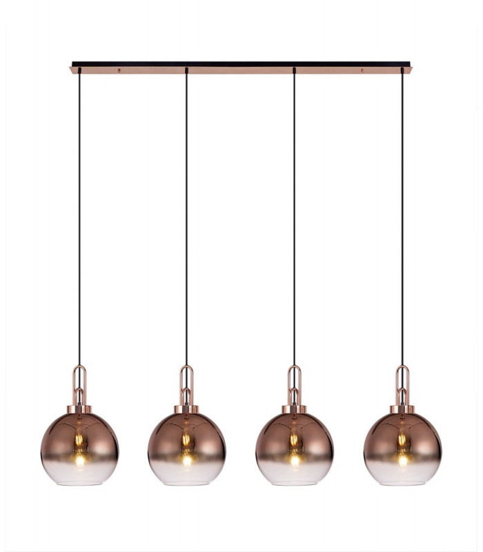 Linear 4 Light Pendant E27 With 30cm Globe Glass Copper Clear Copper Matt Black-1