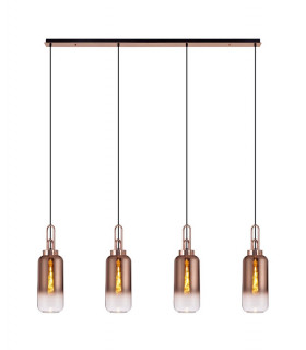 Linear 4 Light Pendant E27 With 16cm Cylinder Glass Copper Clear Copper Matt Black-1