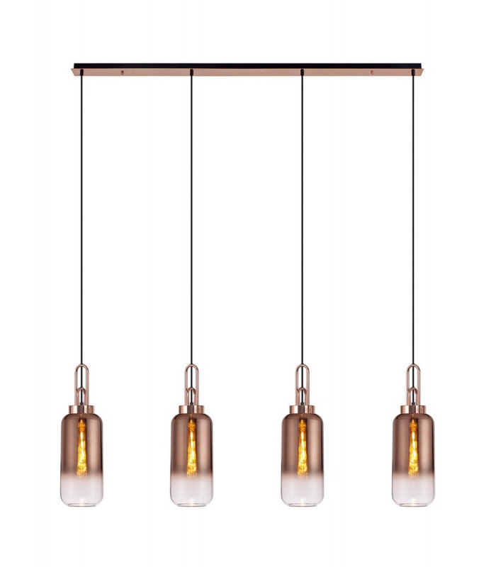 Linear 4 Light Pendant E27 With 16cm Cylinder Glass Copper Clear Copper Matt Black-1