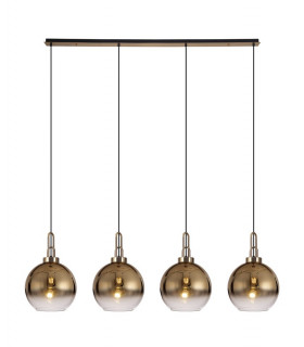 Linear 4 Light Pendant E27 With 30cm Globe Glass Brass Gold Clear Brass Gold Matt Black-1
