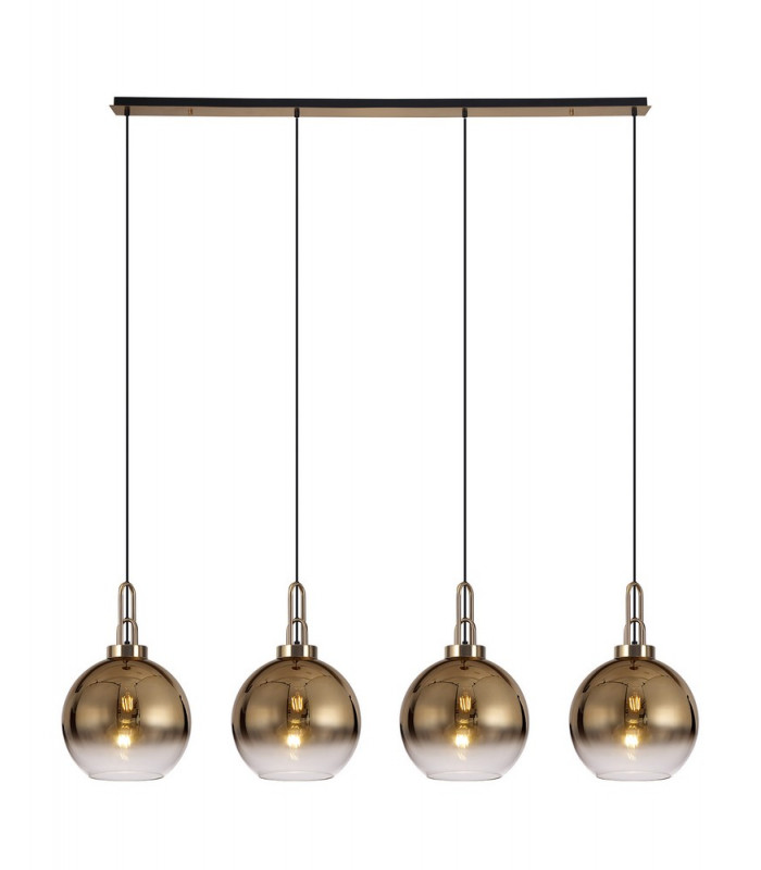 Linear 4 Light Pendant E27 With 30cm Globe Glass Brass Gold Clear Brass Gold Matt Black-1