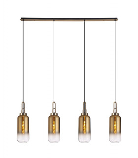 Linear 4 Light Pendant E27 With 16cm Cylinder Glass Brass Gold Clear Brass Gold Matt Black-1