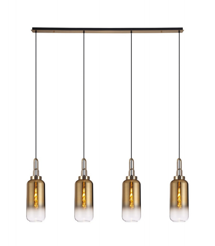 Linear 4 Light Pendant E27 With 16cm Cylinder Glass Brass Gold Clear Brass Gold Matt Black-1