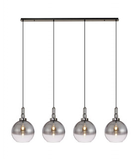 Linear 4 Light Pendant E27 With 30cm Globe Glass Smoked Clear Black Chrome Matt Black-1
