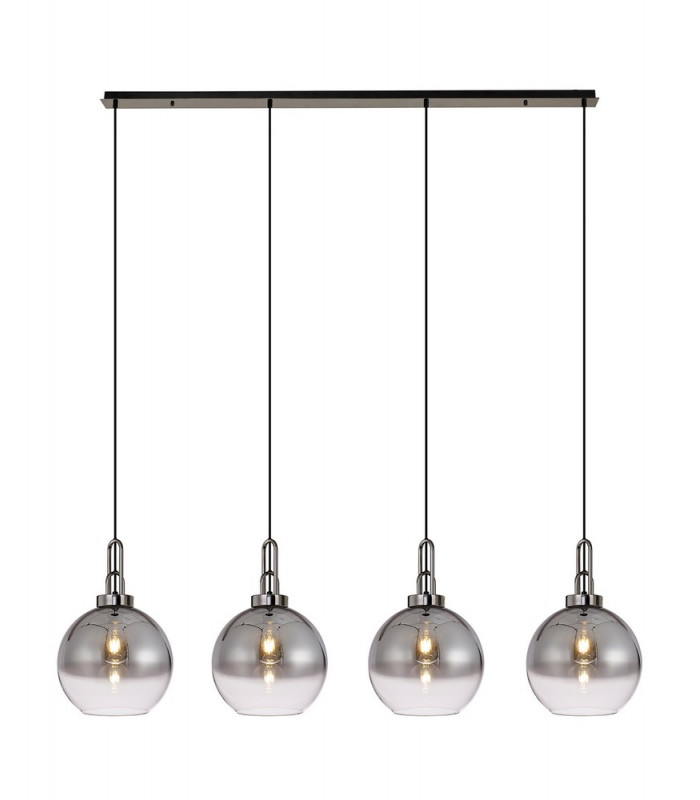 Linear 4 Light Pendant E27 With 30cm Globe Glass Smoked Clear Black Chrome Matt Black-1