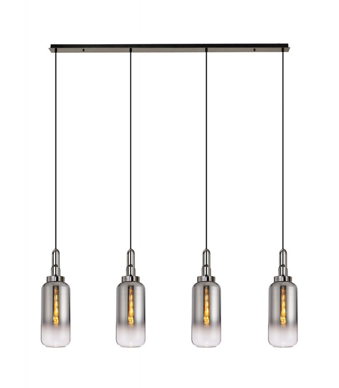 Linear 4 Light Pendant E27 With 16cm Cylinder Glass Smoked Clear Black Chrome Matt Black-1