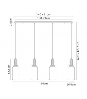 Linear 4 Light Pendant E27 With 16cm Cylinder Glass Smoked Clear Black Chrome Matt Black-2