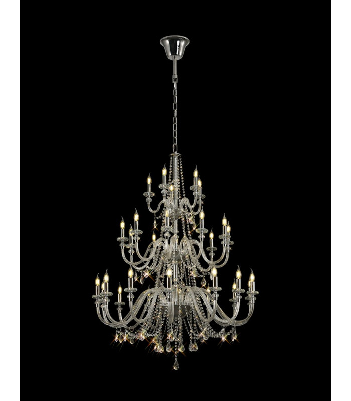 Allegany Chandelier Pendant, 29 Light E14, Polished Chrome, Clear Glass, Crystal, Item Weight: 23.8kg