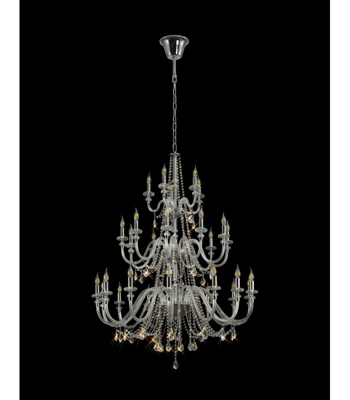 Allegany Chandelier Pendant, 29 Light E14, Polished Chrome, Clear Glass, Crystal, Item Weight: 23.8kg
