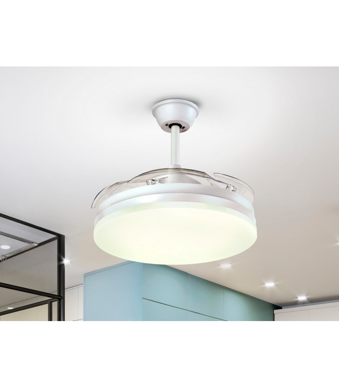 Vento 6 Speed Ceiling Fan Retractable Blades Matt White Integrated LED Light Remote Control Timer & Reversible Functions-1