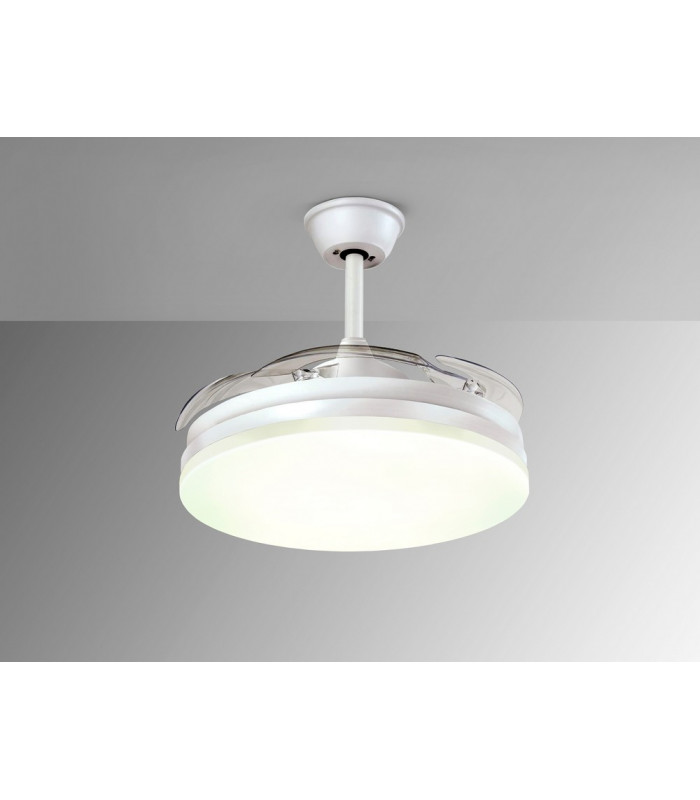 Vento 6 Speed Ceiling Fan Retractable Blades Matt White Integrated LED Light Remote Control Timer & Reversible Functions-4
