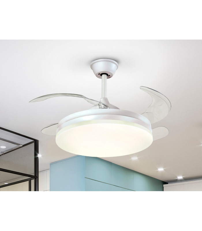 Vento 6 Speed Ceiling Fan Retractable Blades Matt White Integrated LED Light Remote Control Timer & Reversible Functions-6