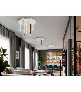 Varas Dimmable Ceiling 9 Light Cluster Drop Gold Matt White Dimmable 3000K-1