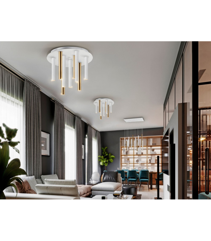 Varas Dimmable Ceiling 9 Light Cluster Drop Gold Matt White Dimmable 3000K-1