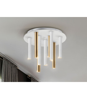 Varas Dimmable Ceiling 9 Light Cluster Drop Gold Matt White Dimmable 3000K-2