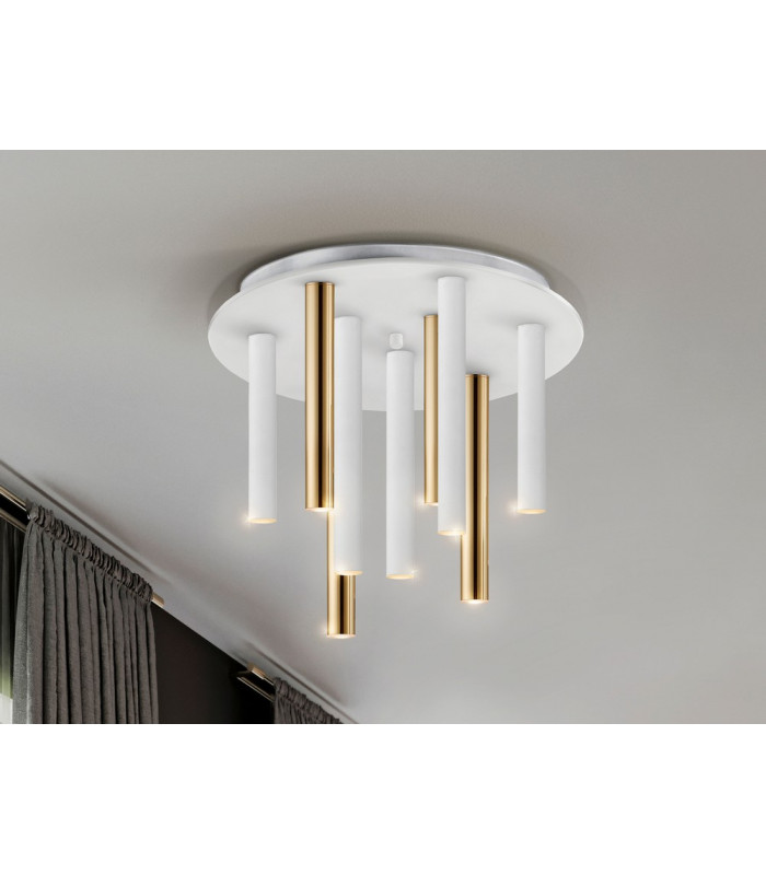 Varas Dimmable Ceiling 9 Light Cluster Drop Gold Matt White Dimmable 3000K-2