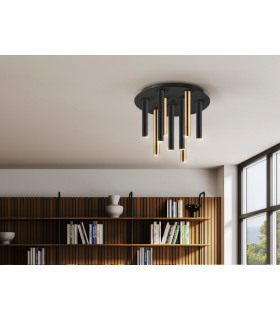 Varas Dimmable Ceiling 9 Light Cluster Drop Gold Matt Black Dimmable Remote Control 3000K-1