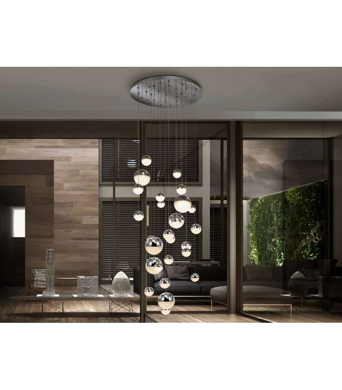 Sphere Dimmable 27 Light Integrated LED Light Pendant Light Cluster Drop Chrome Copper Satin Brass Bluetooth Control
