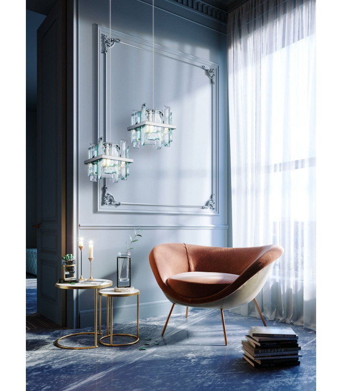 Modern Cerezo Chrome Pendant Ceiling Light Crystal-2