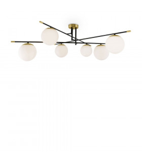 Modern Nostalgia 6 Light Matt Gold Ceiling Lamp Glass Globe Shade-1