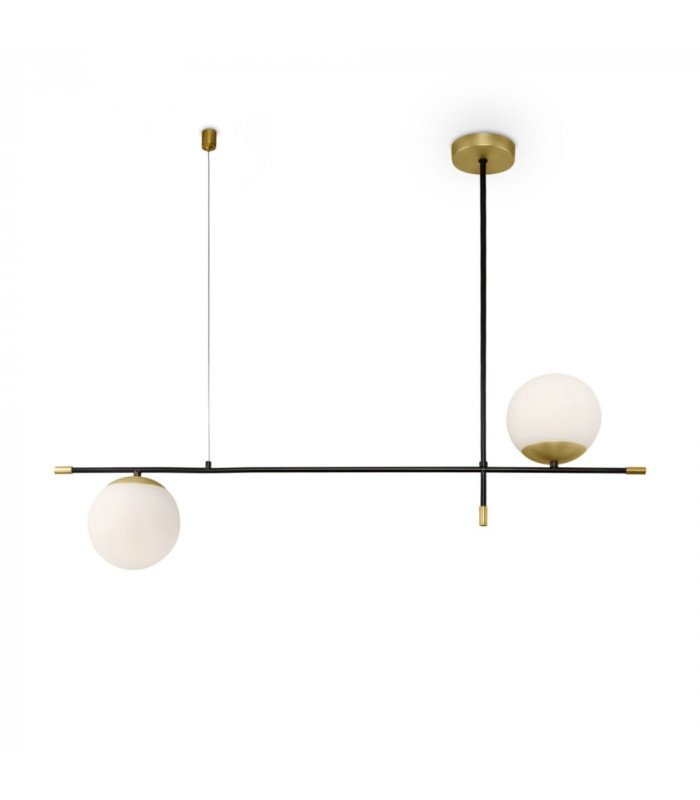Modern Nostalgia 2 Light Matt Gold Pendant Ceiling Light Glass Shades