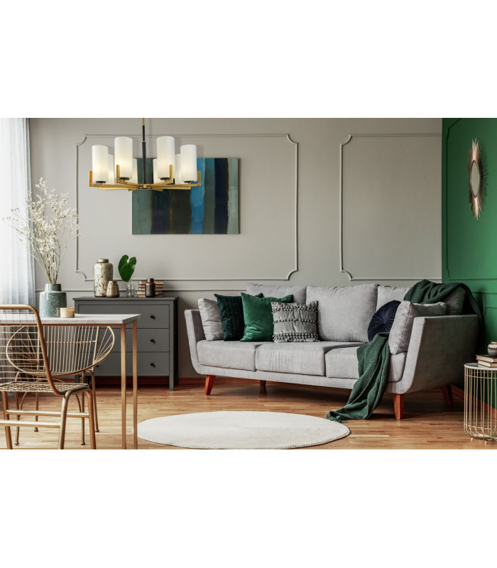 Modern Fortano 8 Light Brass Chandelier Glass Shade-2