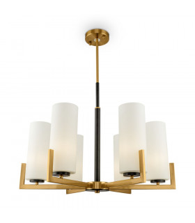 Modern Fortano 6 Light Brass Chandelier Glass Shade