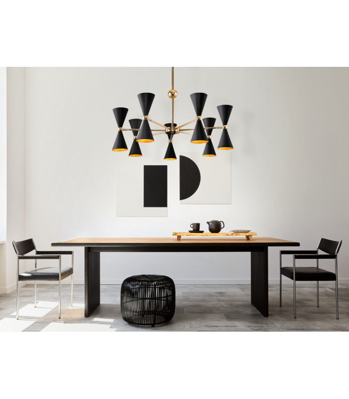 Modern Vesper 14 Light Black with Gold Pendant Ceiling Light-2