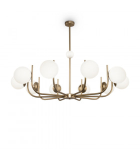 Modern Rendez-vous 10 Light Brass Pendant Ceiling Light Glass Shade