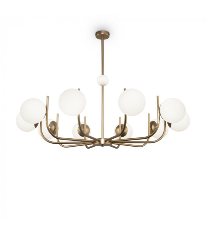 Modern Rendez-vous 10 Light Brass Pendant Ceiling Light Glass Shade