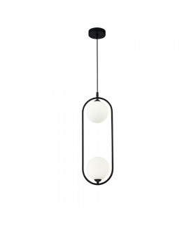 Modern Ring 2 Light Black Pendant Ceiling Light Glass Shade