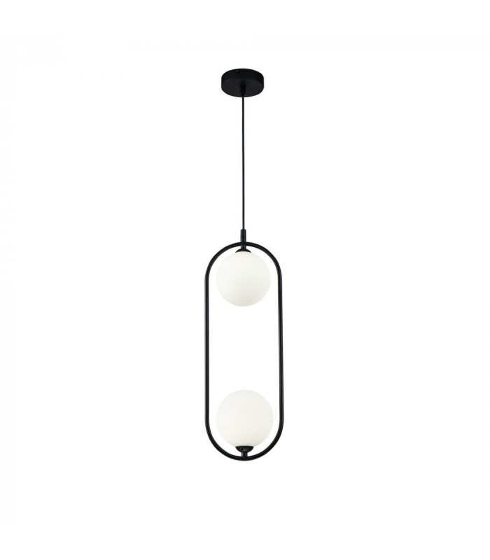 Modern Ring 2 Light Black Pendant Ceiling Light Glass Shade