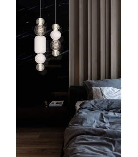 Modern Collar Integrated LED Chrome Pendant Ceiling Light Glass Shade-2