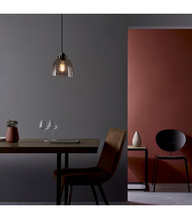 Alessandria Pendant Ceiling Light Smokey Grey Tinted Glass & Black Chrome Plate-2