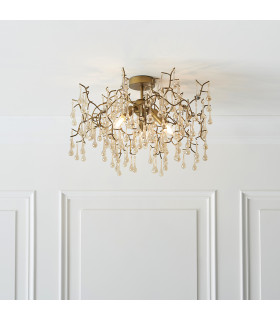 Rimini 3 Light Ceiling Semi Flush Aged Gold Paint & Champagne Lustre Glass-2