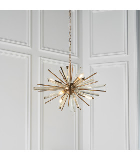 Salerno 6 Light Ceiling Pendant Antique Brass Plate With Champagne Glass-2