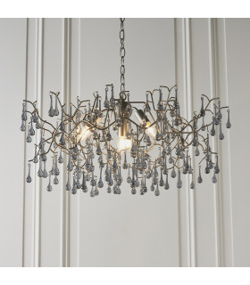 Rimini 4 Light Ceiling Pendant Aged Silver Paint & Smokey Grey Tinted Glass-2