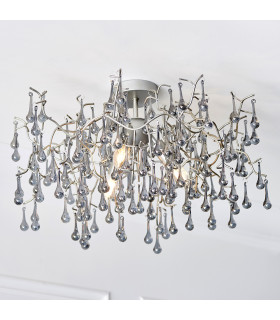 Rimini 3 Light Ceiling Semi Flush Aged Silver Paint & Smokey Grey Tinted Glass-2