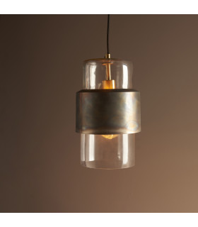 Palermo Pendant Ceiling Light Bronze Patina Plate & Clear Glass-2