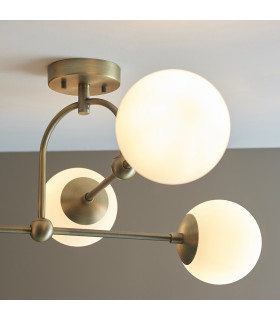Cosenza 4 Light Ceiling Semi Flush Matt Antique Brass Plate & Opal Glass-2