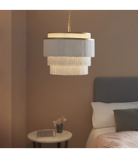 Varese 3 Light Ceiling Pendant Matt Gold Paint & White Tassels-2